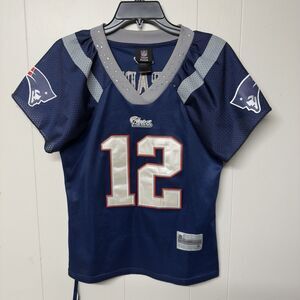 Reebok NFL Jersey Patriots #12 Tom Brady Rhinestone Embellished Collar Women S-M
